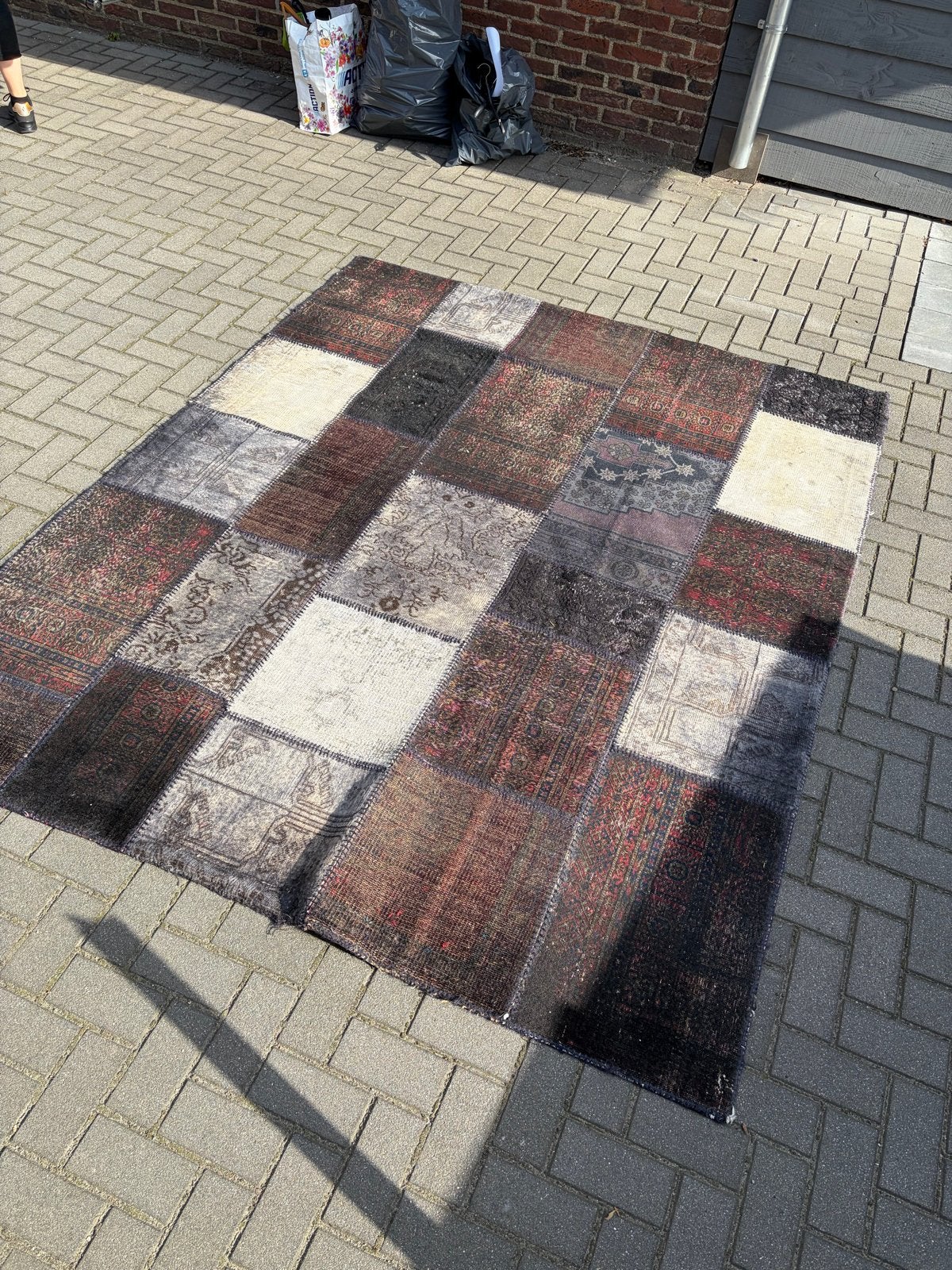 Patchwork Vloerkleed - Vintage Look, Ophalen, Gebruikt, 100 tot 150 cm, Bruin