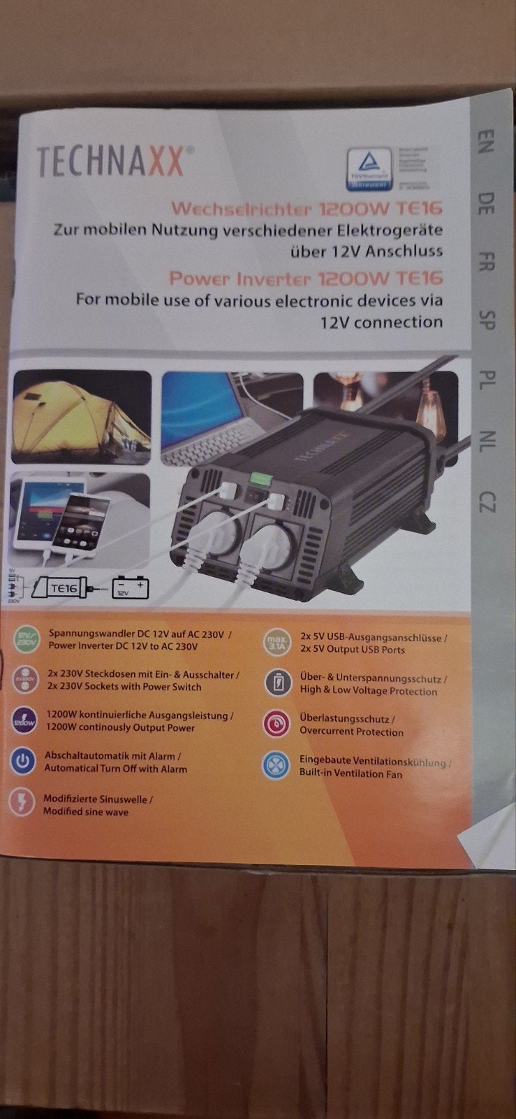 Technaxx Power Inverter 1200W TE16 - 12V naar 230V, Auto diversen, Ophalen of Verzenden