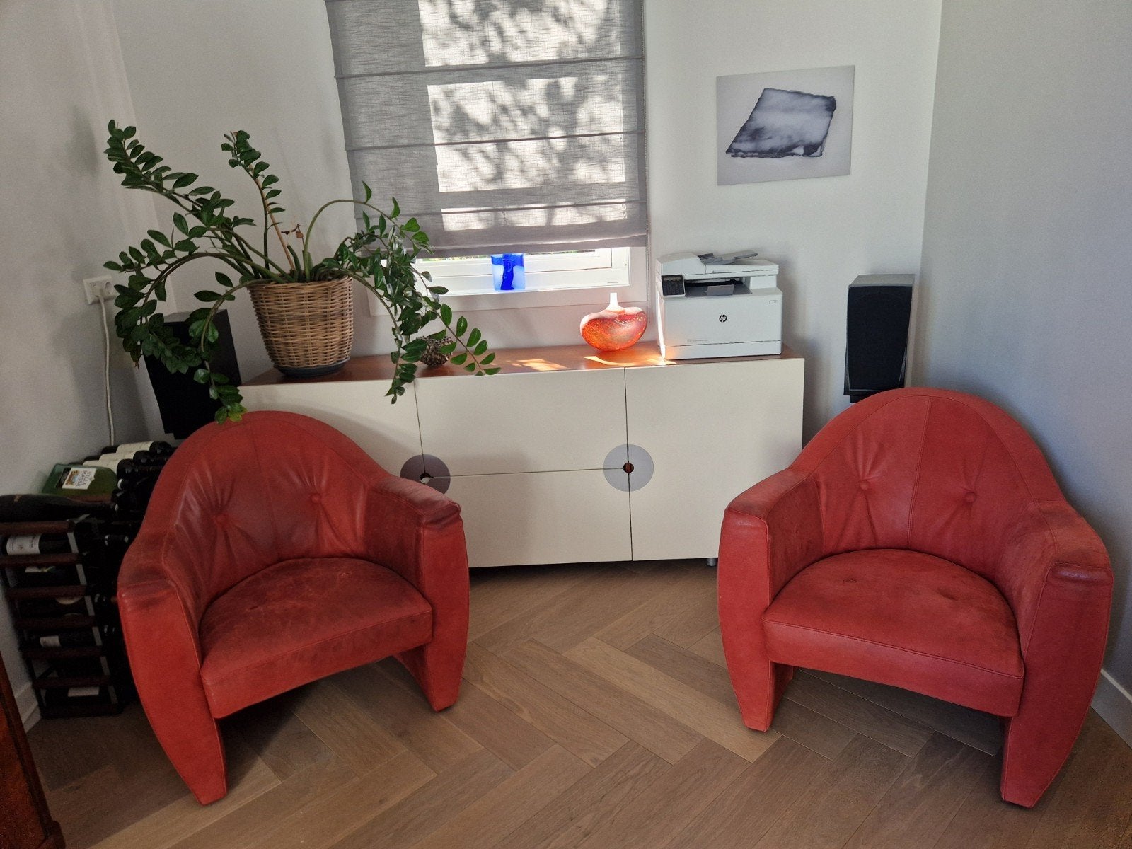 Leolux Carabas fauteuils - Rood leer (set van 2), Ophalen, Gebruikt, 75 tot 100 cm, Modern, Design