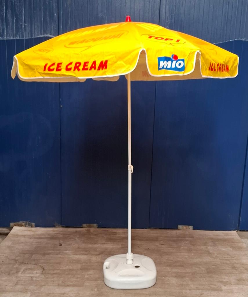 Parasol Mio ice cream met voet, Tuin en Terras, Ophalen, Gebruikt, 1 tot 2 meter, Overige typen