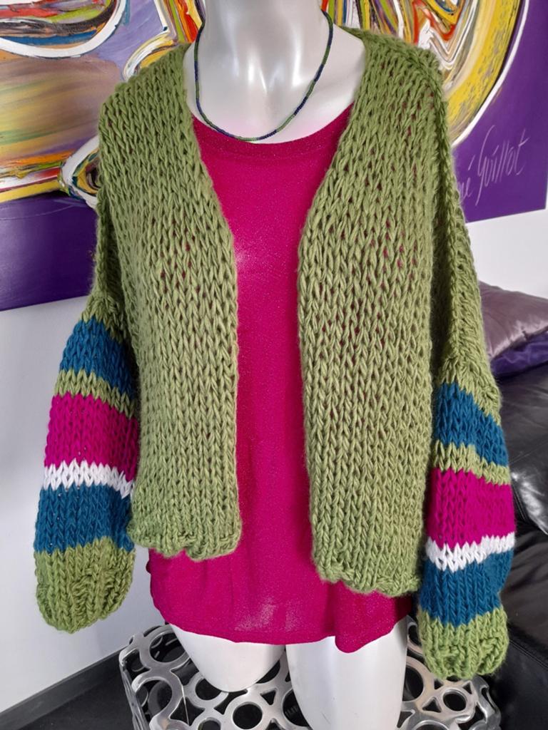 Nieuw handgebreid oversized vest model Bernadette, Ophalen of Verzenden, Nieuw, Groen