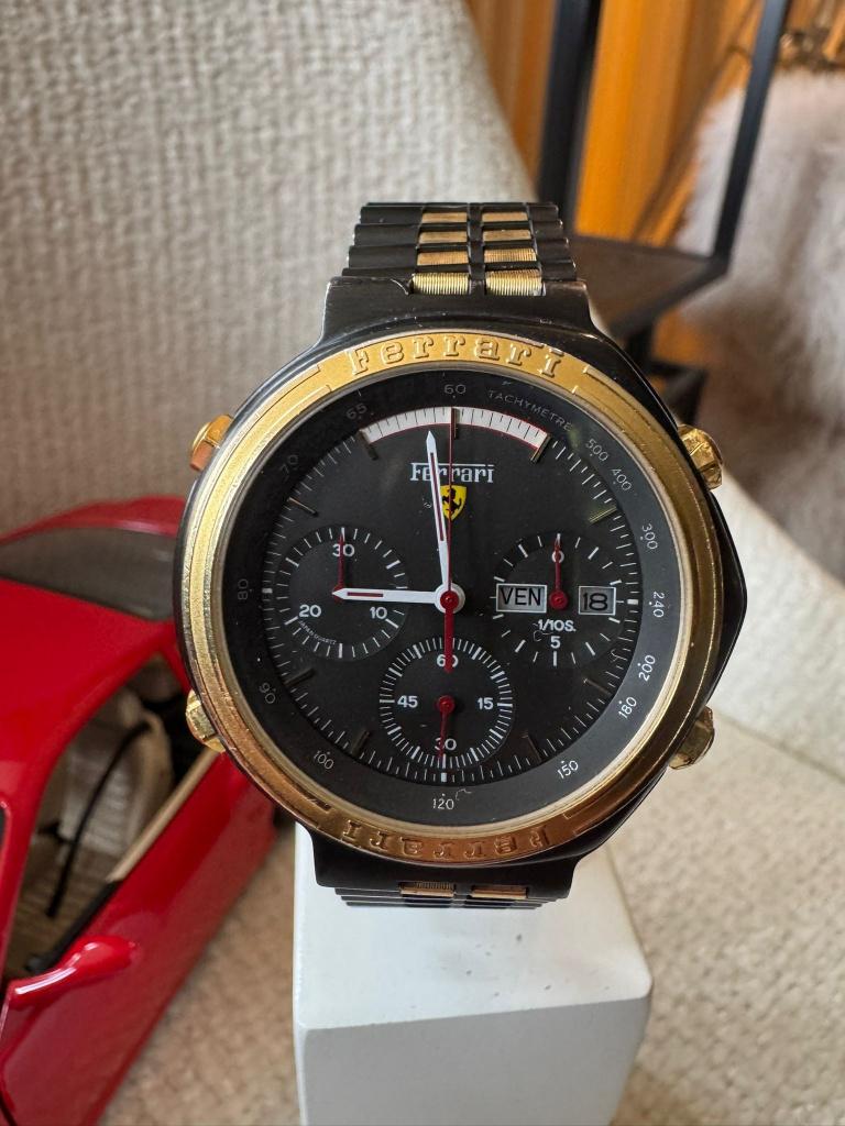Vintage Ferrari Chronograaf made by Cartier Formula horloge, Gebruikt, Staal, Wilms, Zwart