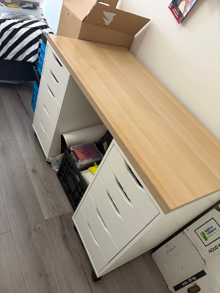 IKEA Bureau 120*60cm Alex ladeblok op wieltjes + bureaublad, Huis en Inrichting, Ophalen, 120 cm, Hout, Zo goed als nieuw