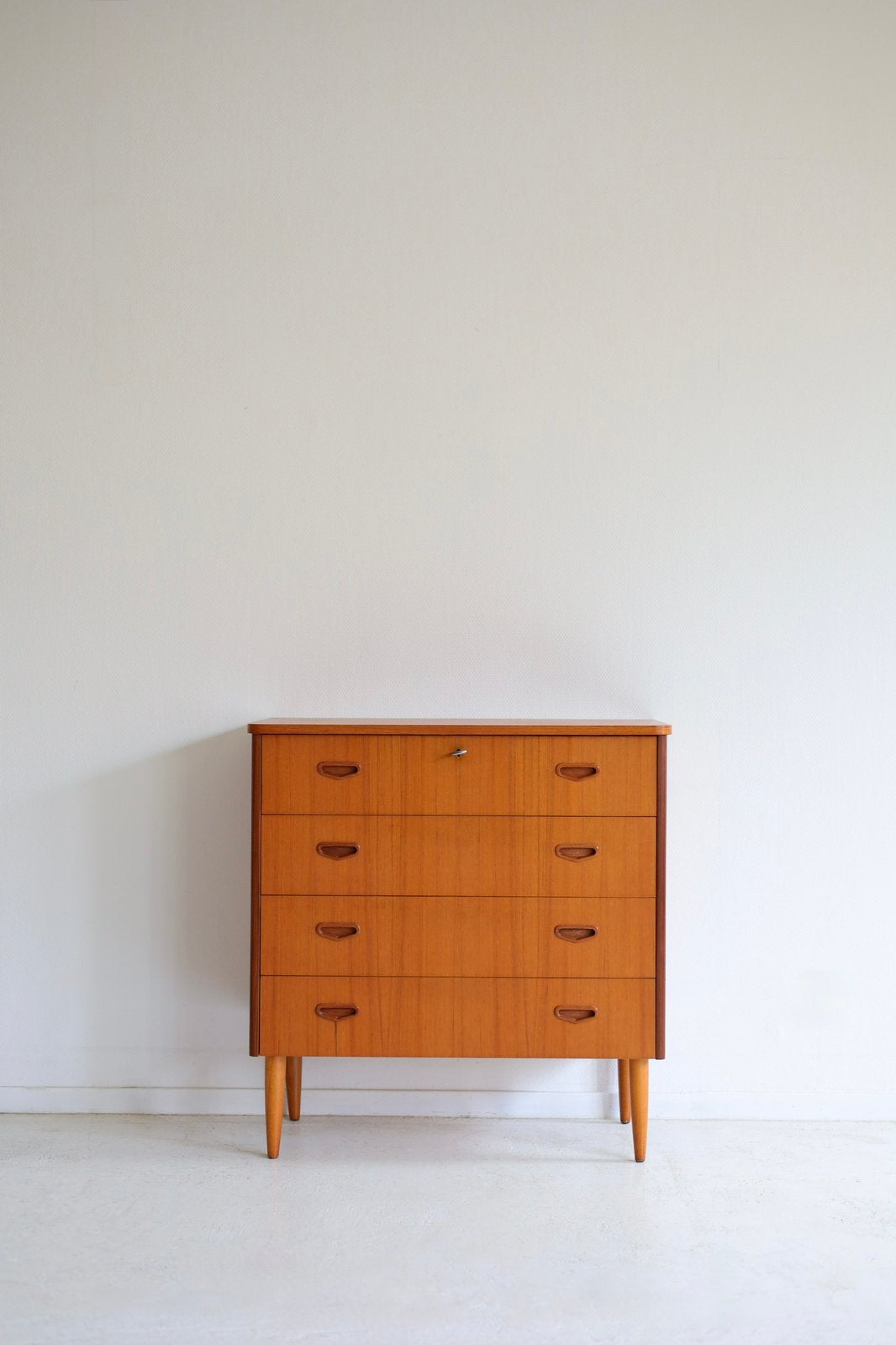 Vintage Scandinavische ladekast, jaren 50/60, Ophalen, Vintage design, Pim@tijdperk.eu  leyla@tijdperk.eu, Teakhout