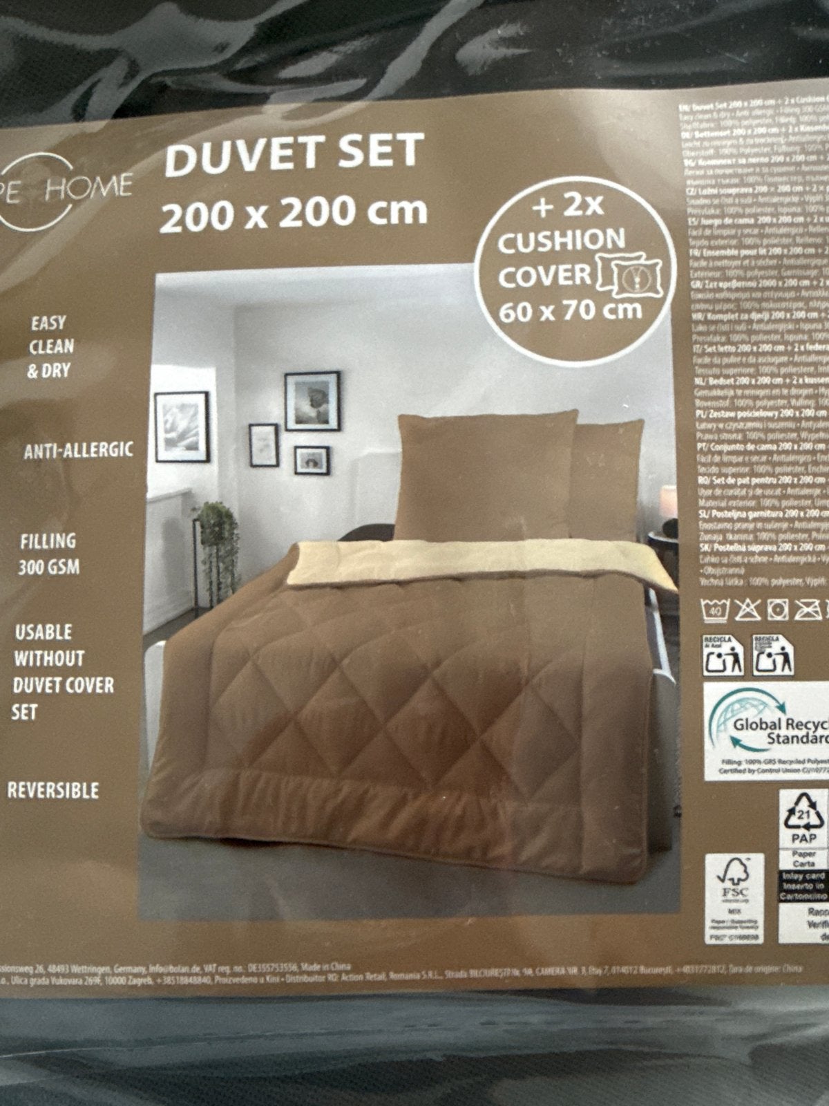 Dekbedset 200x200 cm met 2 kussenslopen - Bruin/Beige, Anti-allergisch, Meerkleurig, Beddengoedset, Ophalen of Verzenden