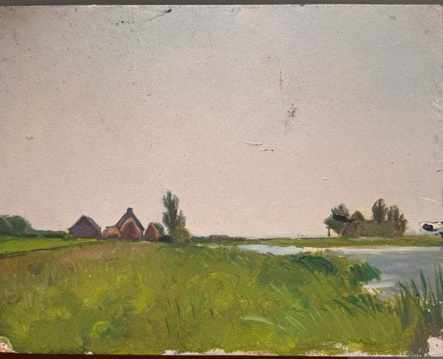 Oliever schilderij op karton, Overige ondergronden, Ophalen of Verzenden, Landschap, Olieverf