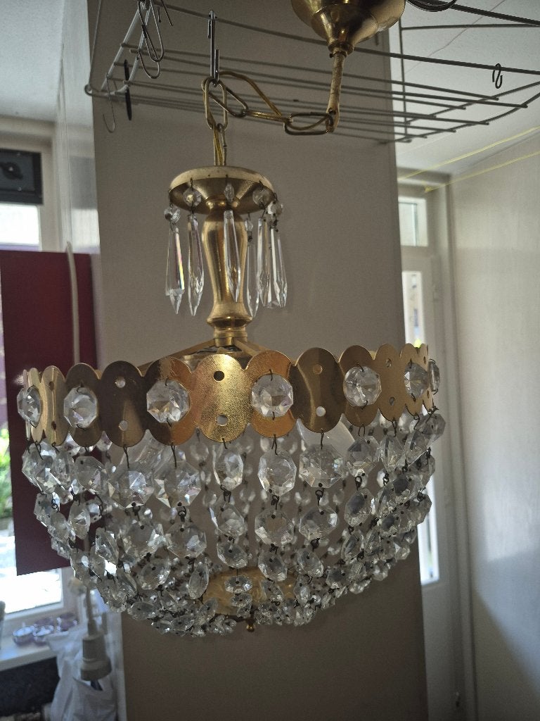 hanglamp met pegels, Ophalen of Verzenden, Gebruikt, Metaal, E27 (groot)