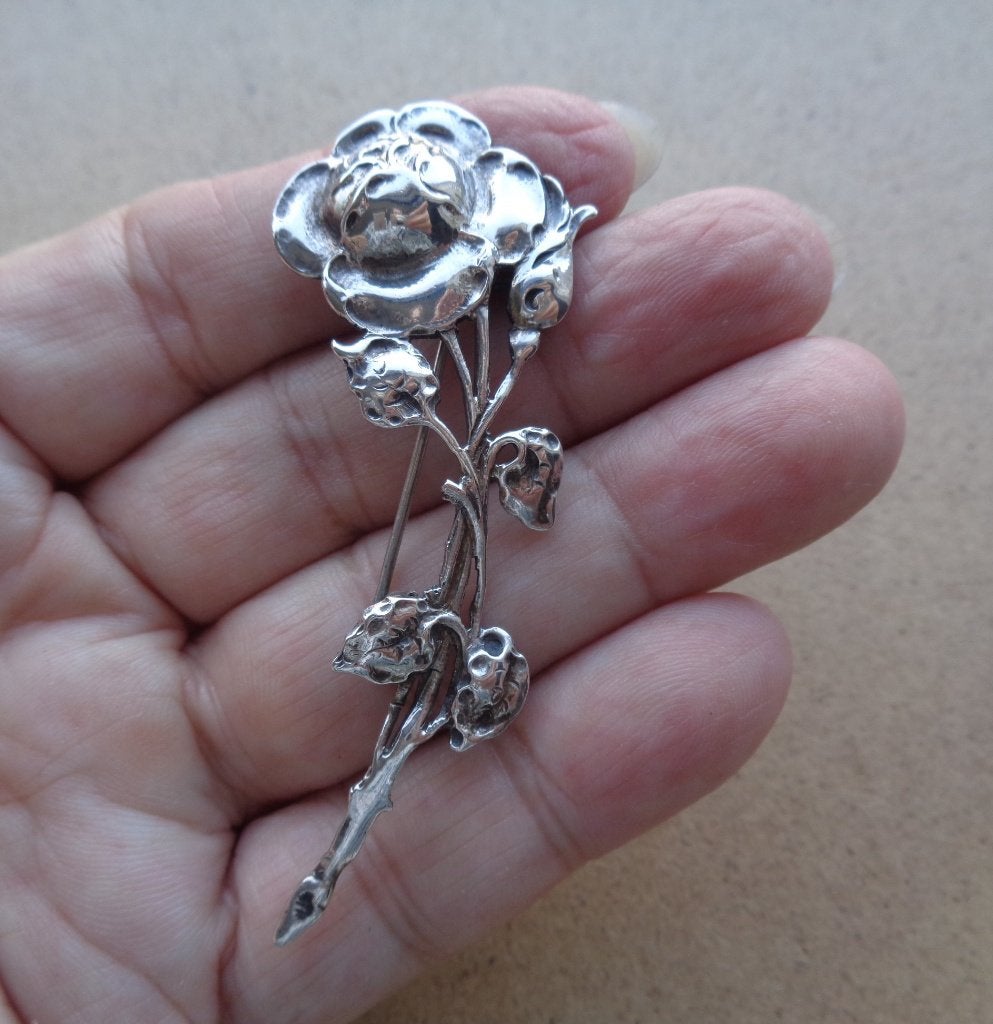 antiek zilveren bloem broche [327], Verzenden, Zilver, Broche