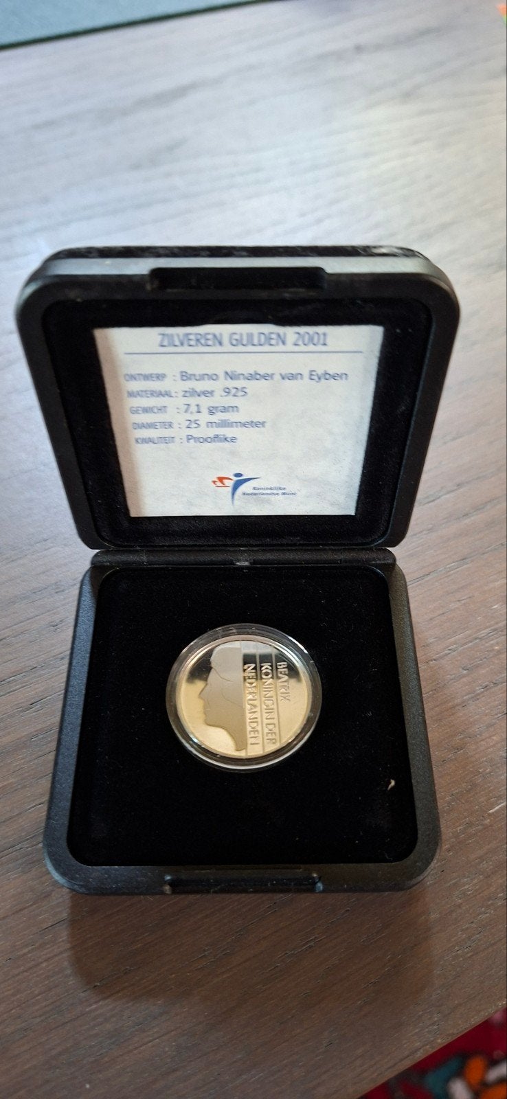 Zilveren Gulden 2001 Prooflike Koningin Beatrix, Postzegels en Munten, 1 gulden, Koningin Beatrix, Zilver, Ophalen of Verzenden