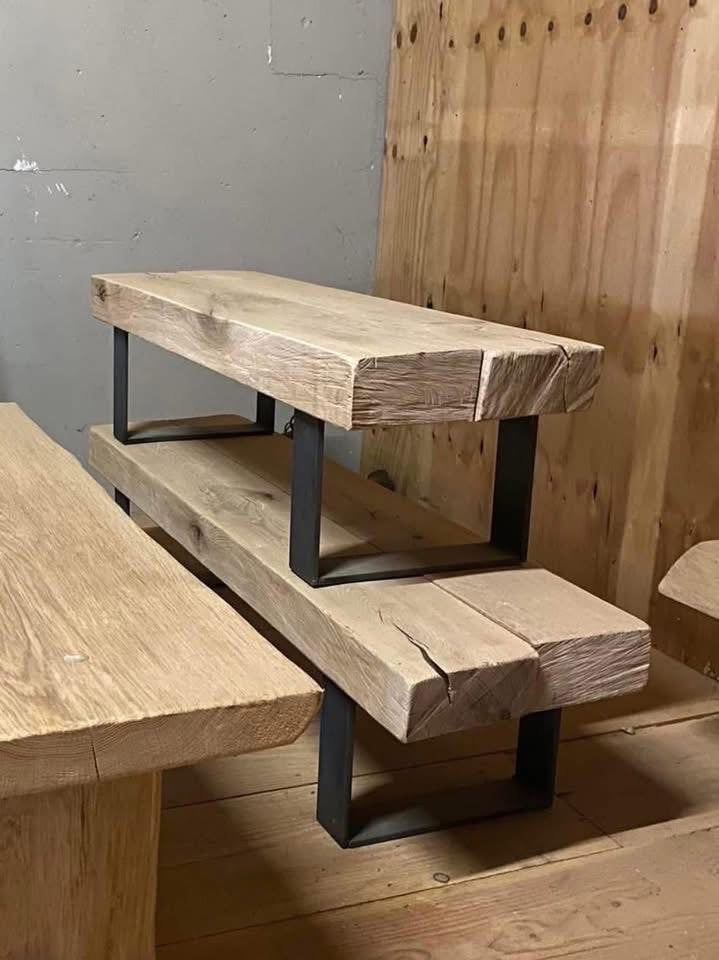 Salon tafels van eiken balken, Ophalen, 100 tot 150 cm, Eikenhout, Nieuw