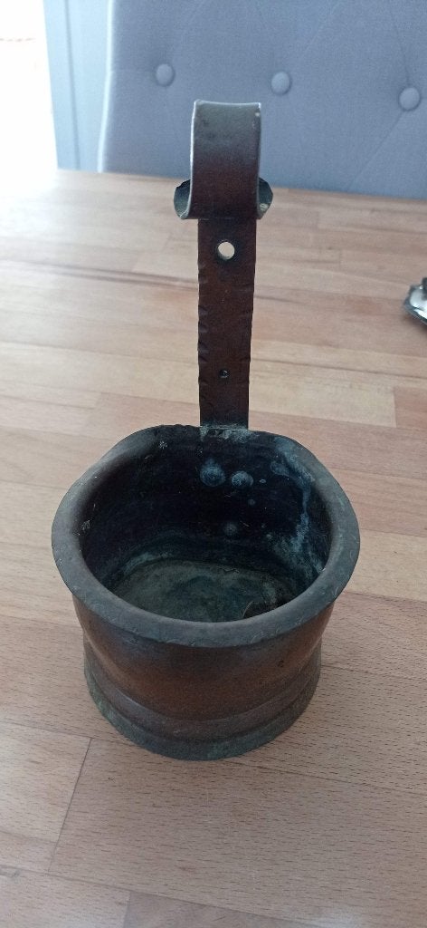 zwaar koperen pot met hengsel vintage brocante handgemaakt, Verzenden, Koper
