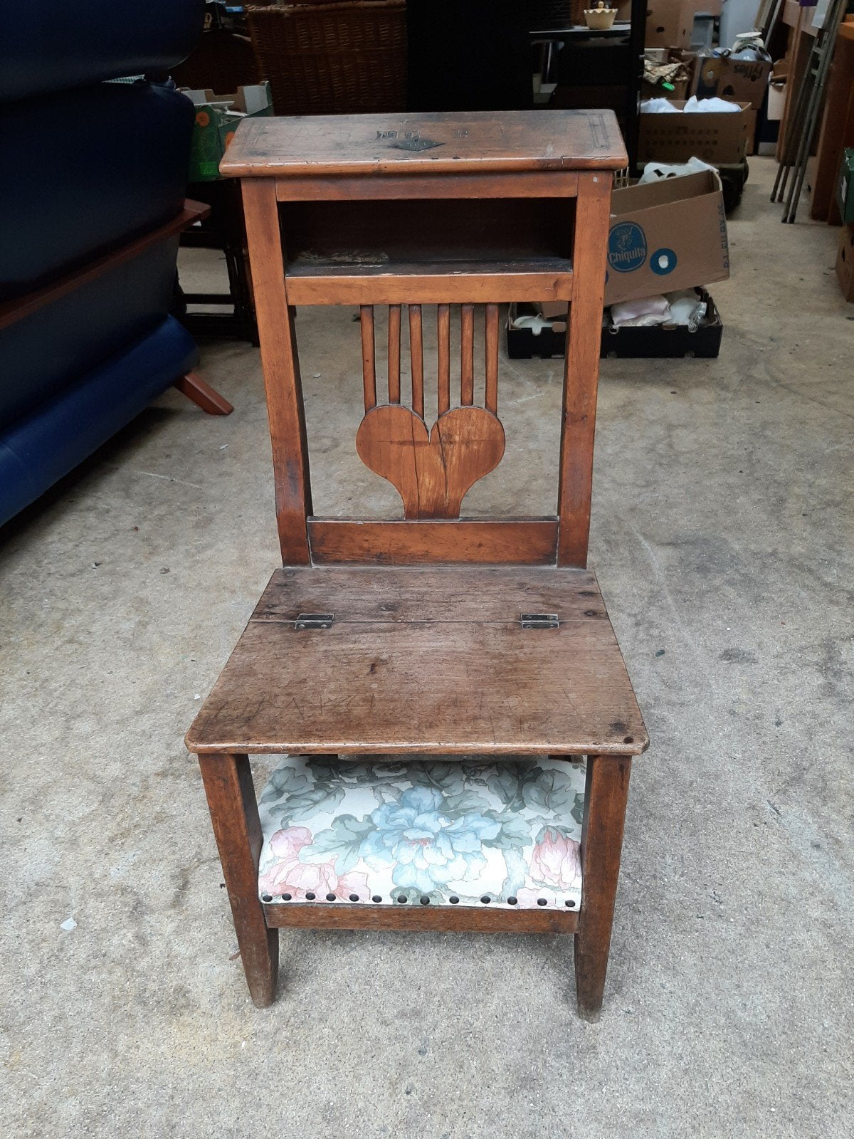 Antiek bidstoeltje - Houten kerkstoel met knielbank, Antiek en Kunst, Ophalen