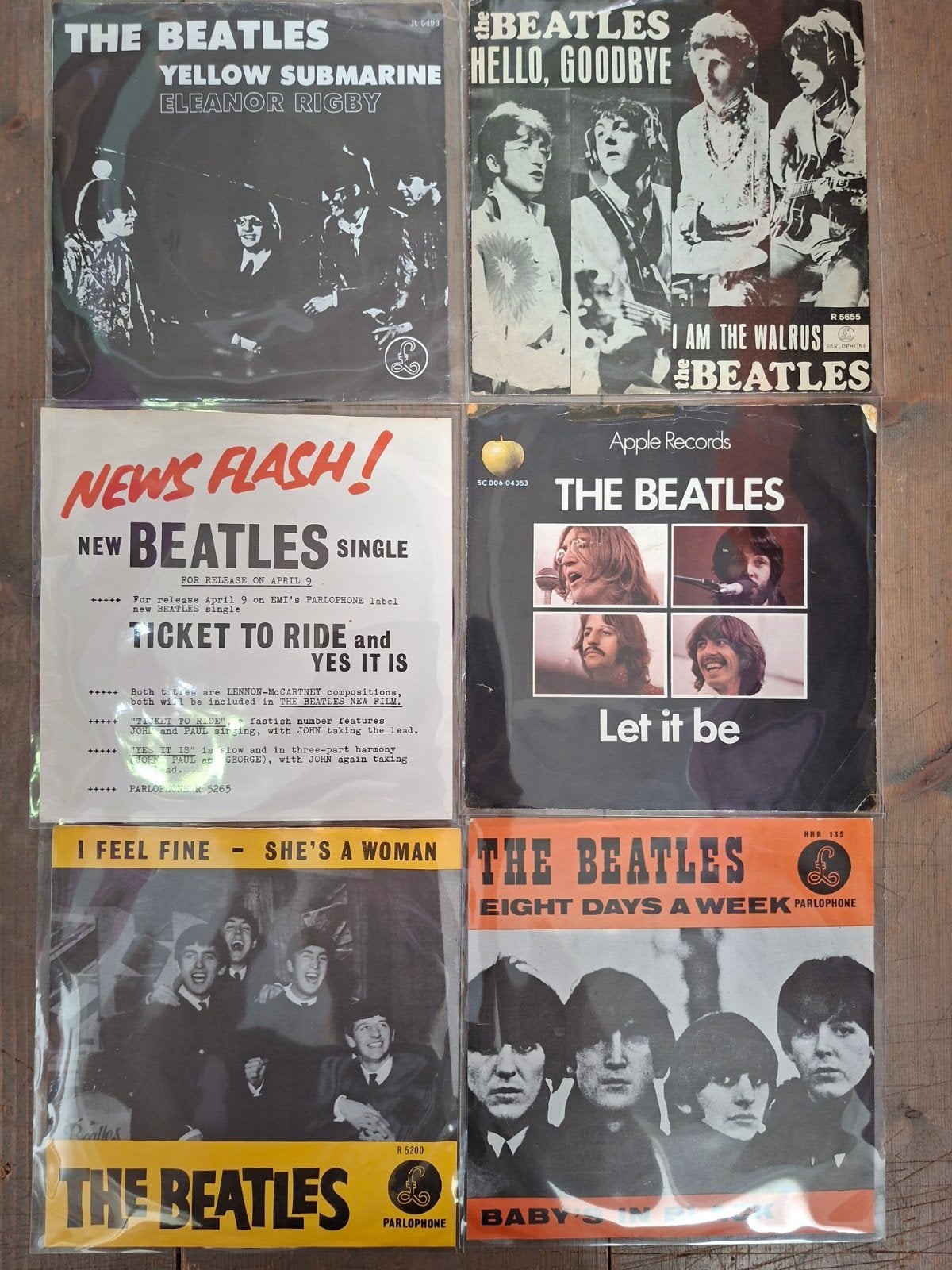 6 x singles Beatles met middenstuk, Cd's en Dvd's, Vinyl Singles, Ophalen of Verzenden, Gebruikt, Pop