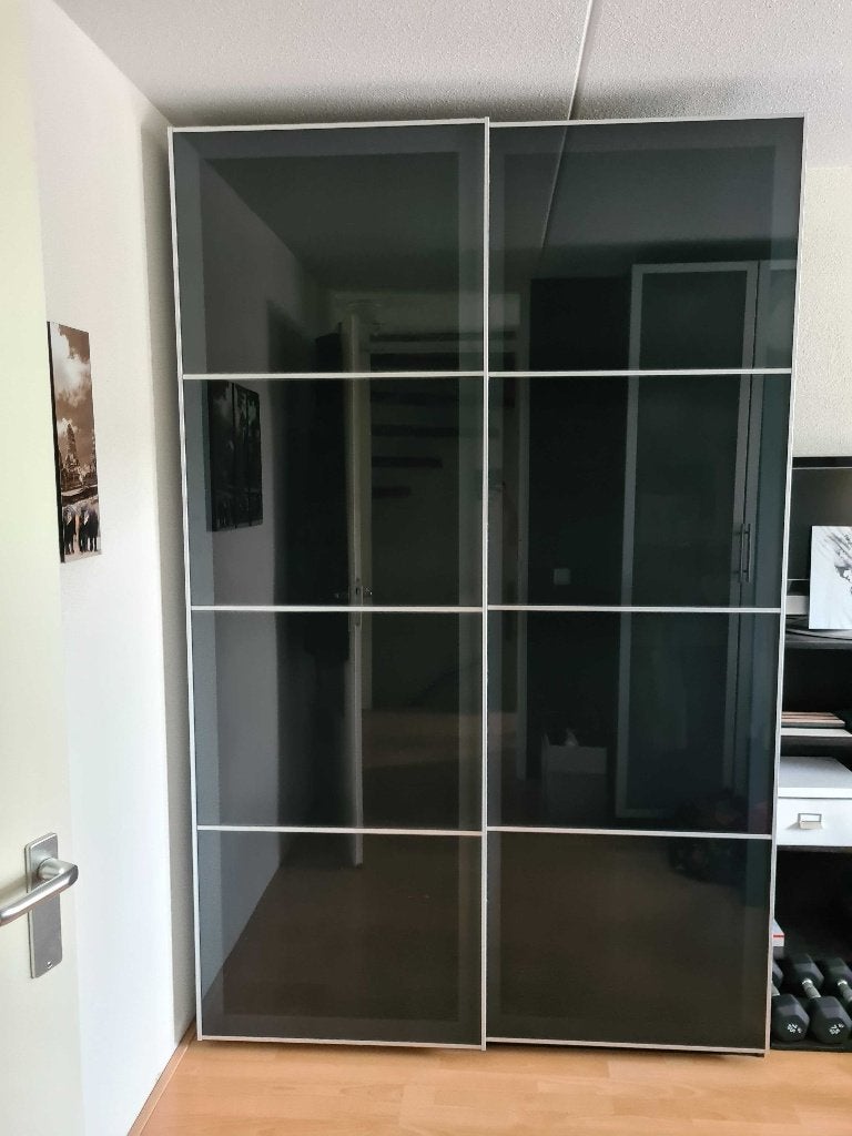 2 IKEA PAX kasten 236 cm, bruinzwart, glazen deuren, Gebruikt, 100 tot 150 cm, 200 cm of meer, Overige houtsoorten
