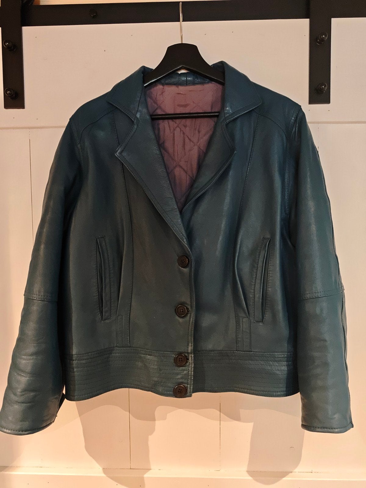 Vera Pelle vintage leren jas in petrolblauw, Maat 38/40 (M), Blauw, Ophalen of Verzenden, Vera Pelle