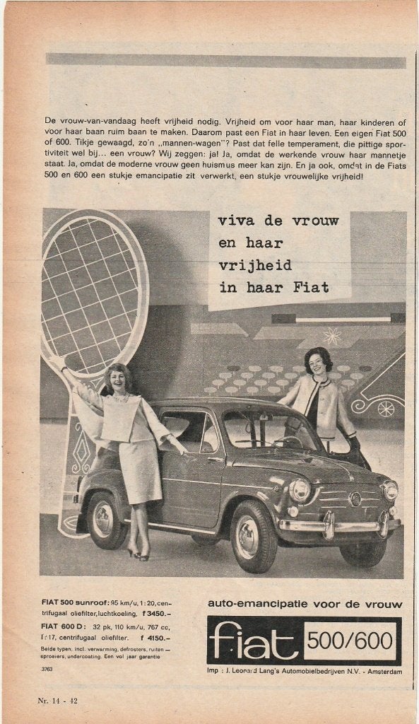Retro reclame 1963 Fiat 500 600 auto sunroof vrijheid, Verzenden, Overige typen