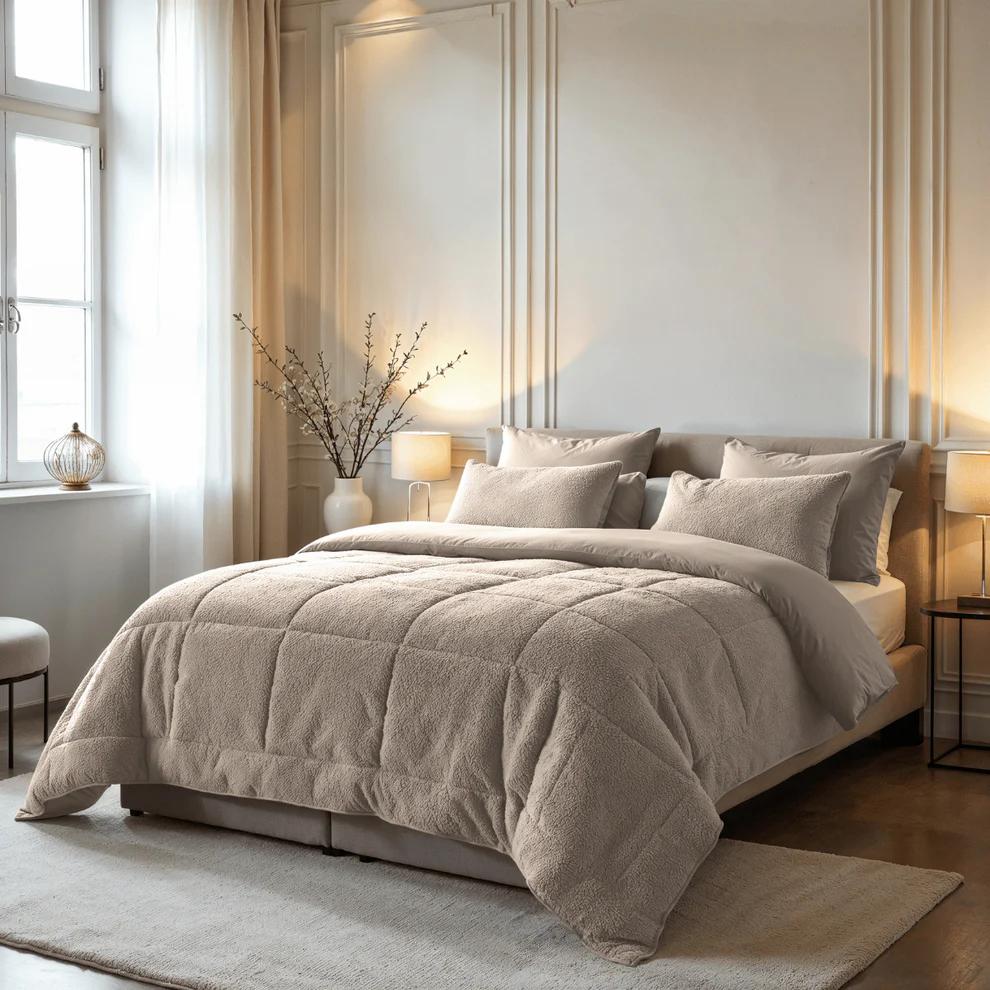Teddydekbed taupe 2 in 1, Huis en Inrichting, Slaapkamer | Beddengoed, Nieuw, Dekbedovertrek, Tweepersoons, Beige, Ophalen of Verzenden