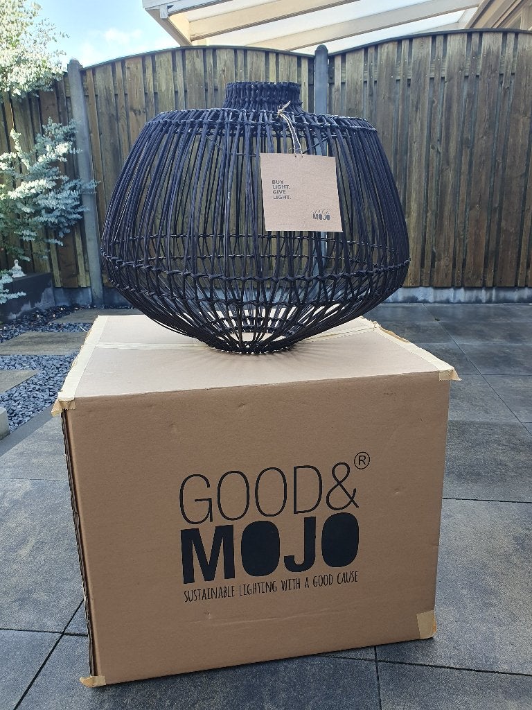 Rotan lampenkap, Huis en Inrichting, Ophalen, Zwart, Rond, Nieuw