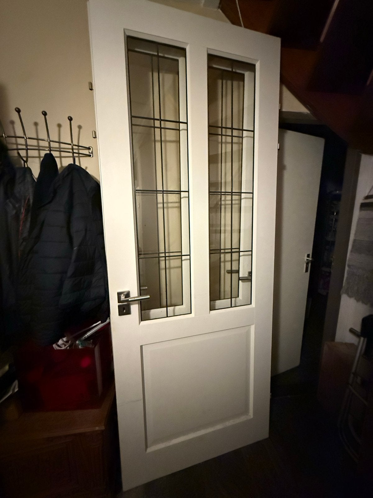 Witte binnendeur met glas in lood, Doe-het-zelf en Verbouw, Deuren en Horren, Ophalen, Gebruikt, 80 tot 100 cm, 215 cm of meer