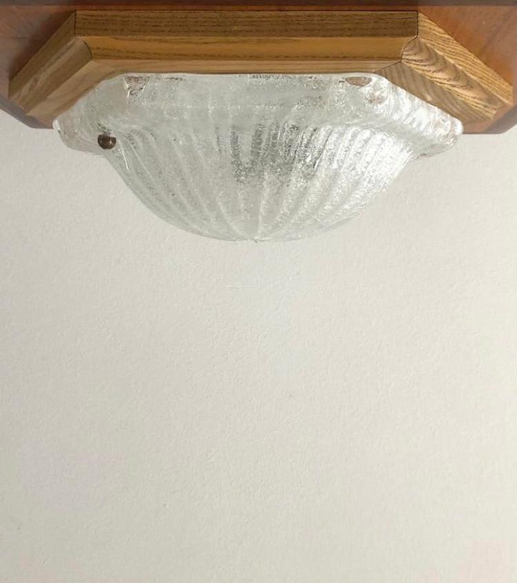 Hexagon plafondlamp | Murano ijsglas | jaren 60, Ophalen of Verzenden, Zo goed als nieuw