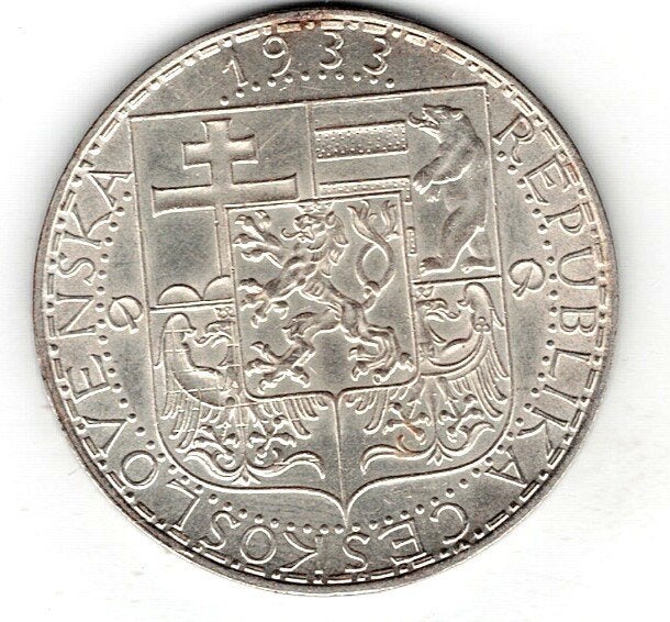 26-1832 Czechoslovakije 20 krone 1933, Ophalen of Verzenden, Overige landen, Losse munt, Zilver