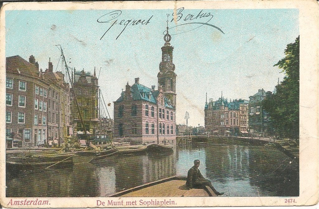Oude ansichtkaart Amsterdam - De Munt met Sophiaplein, Verzamelen, Ansichtkaarten | Nederland, Ophalen of Verzenden, Voor 1920
