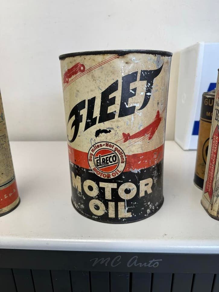 Vintage Fleet Elreco Motor Oil Blik - Decoratief Verzamelobj, Verzamelen, Blikken, Ophalen, Gebruikt, Overige, Overige merken