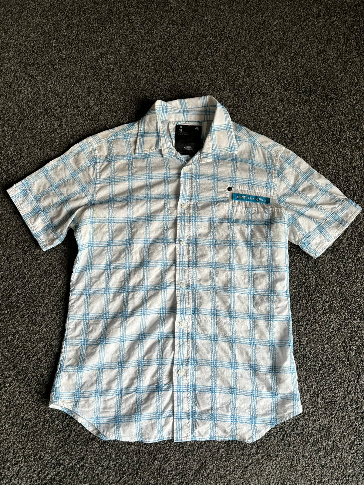 Mooi g star overhemd korte mouw maat m, Ophalen of Verzenden, Zo goed als nieuw, Blauw, Halswijdte 41/42 (L)