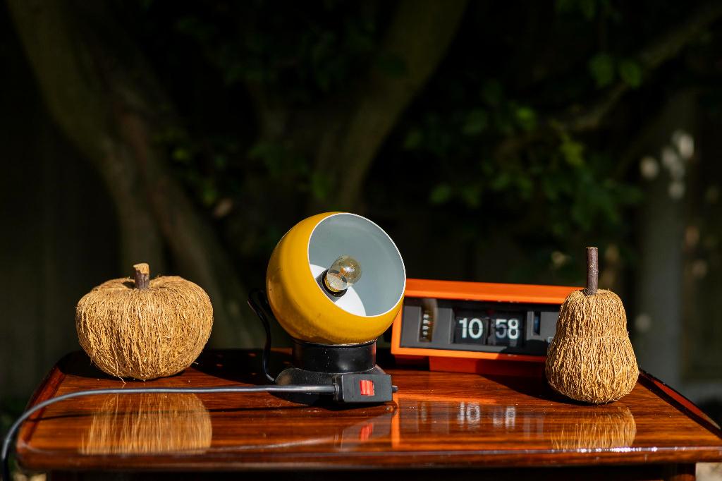 Vintage oker gele Space Age eyeball lamp / spotlamp jaren 70, Ophalen of Verzenden, Gebruikt, Minder dan 50 cm