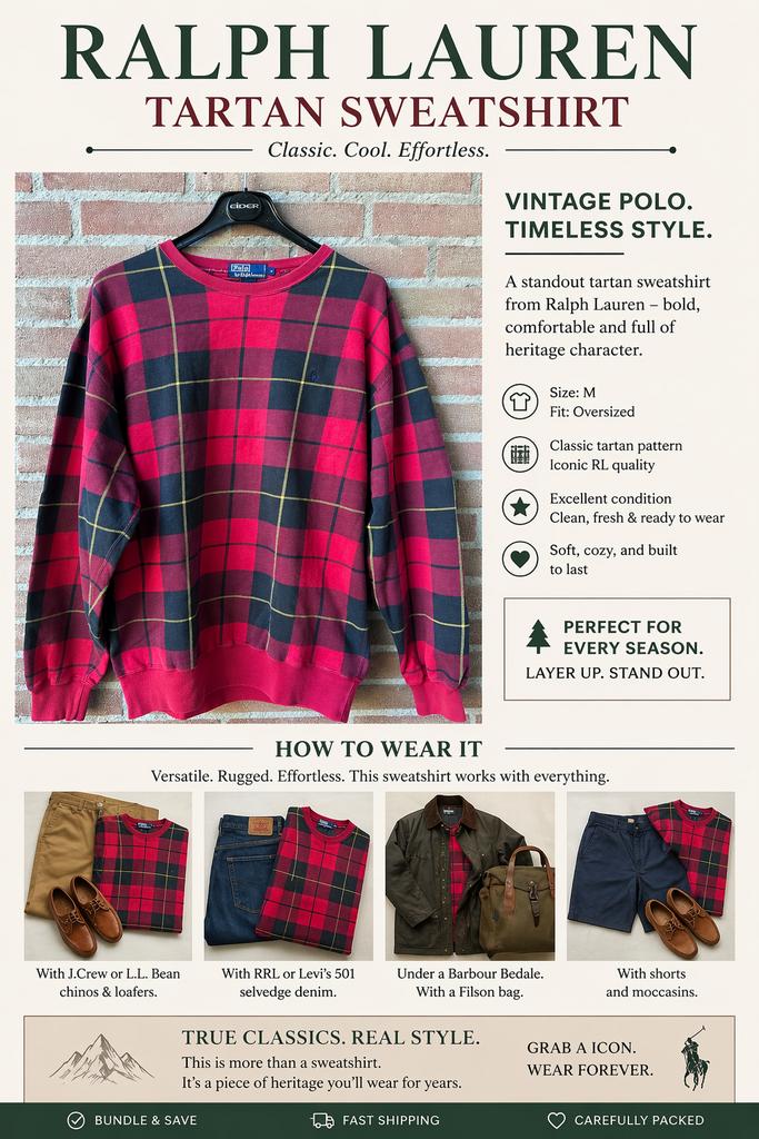 Polo Ralph Lauren Preppy Tartan Sweater, Ophalen of Verzenden, Zo goed als nieuw, Maat 48/50 (M), Rood