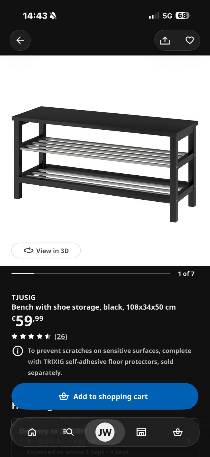 IKEA TJUSIG schoenenrek/bank, zwart, 1 jaar oud, Huis en Inrichting, Ophalen, Zo goed als nieuw