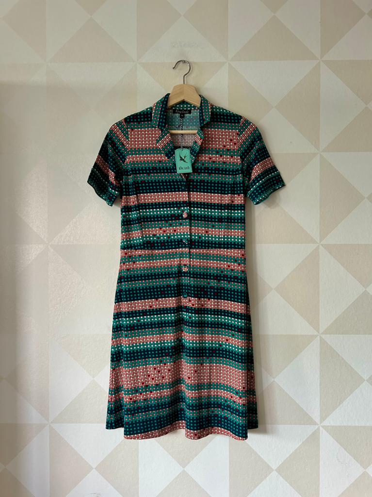 King Louie Harlow Dress jurk retro groen/roze XS/34 NIEUW, Nieuw, Ophalen of Verzenden, Maat 34 (XS) of kleiner, Boven de knie