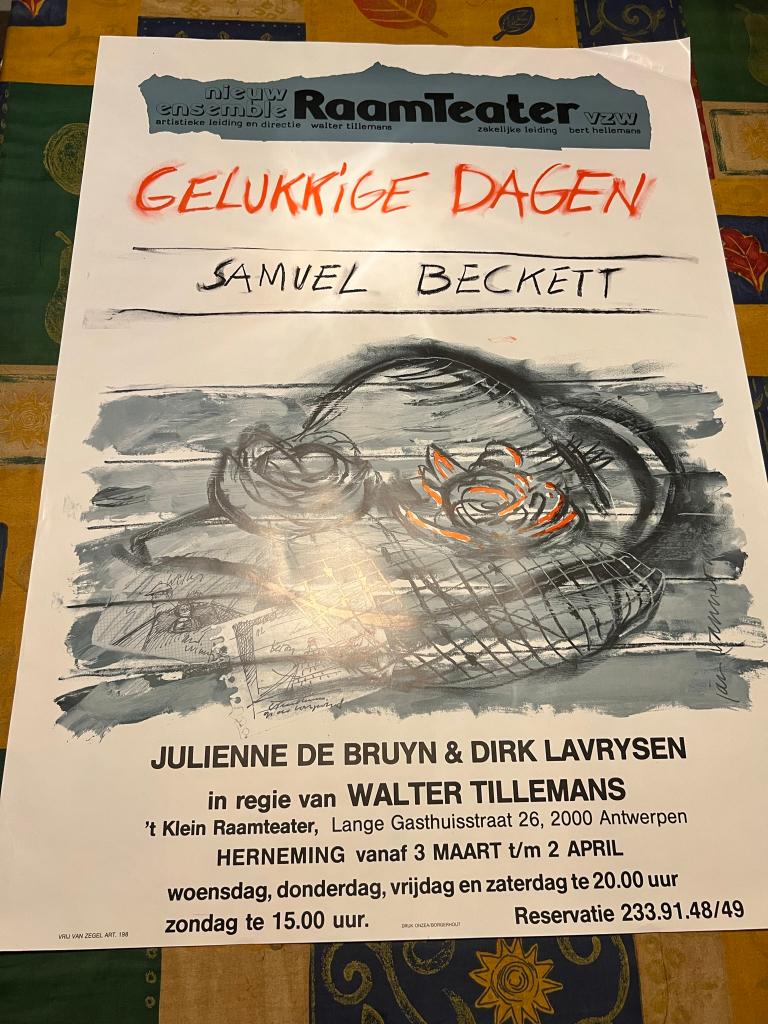 Poster toneel Gelukkige dagen - Samuel Beckett, Verzamelen, Deurposter of groter, Rechthoekig Liggend, Ophalen of Verzenden, Zo goed als nieuw