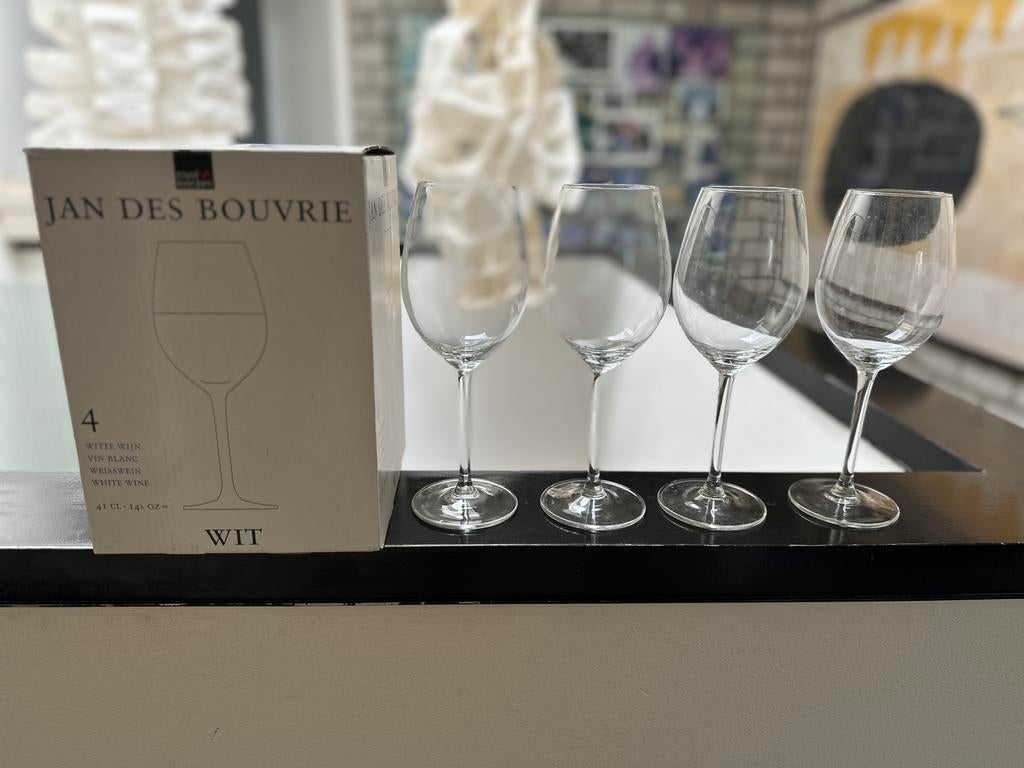 Leerdam prachtige witte wijnglazen van Jan des Bouvrie, Glas of Glazen, Nieuw, Ophalen of Verzenden, Glas