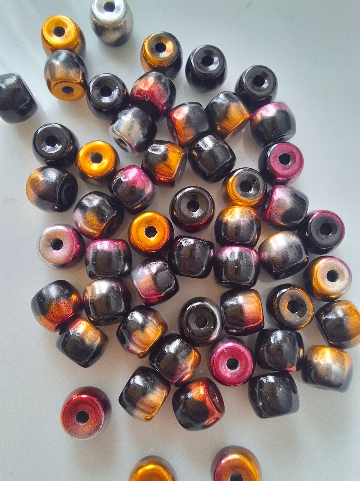 52 stuks 5/6 mm glaskralen zwart oranje roze kralen partij, Kraal, -, -, Nieuw