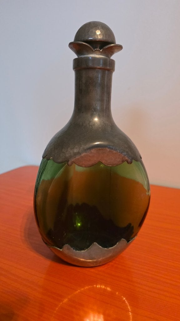 antieke groene sierfles, Ophalen of Verzenden, Groen, Glas