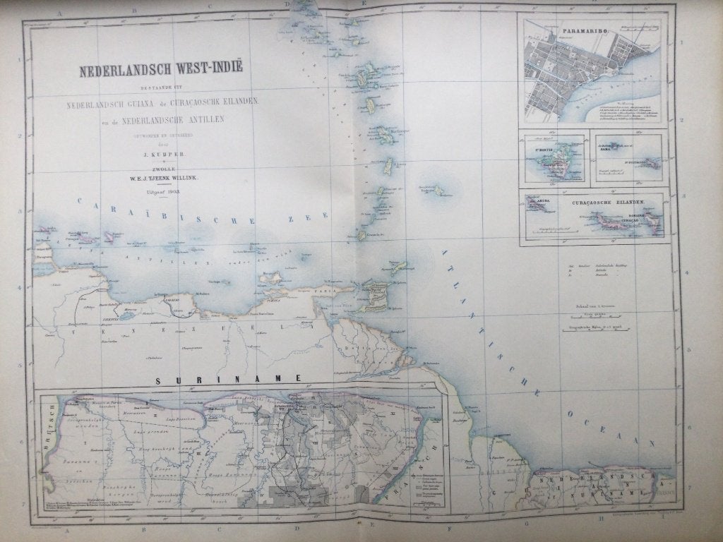 Suriname en de Nederlandse Antillen, 1903, grote kaart, Verzenden, Cartografie, Blanco verso, 59 cm