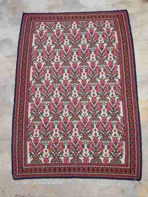 KEXL05 Kelim tapijt koraalrood beige groen blauw 166/112
