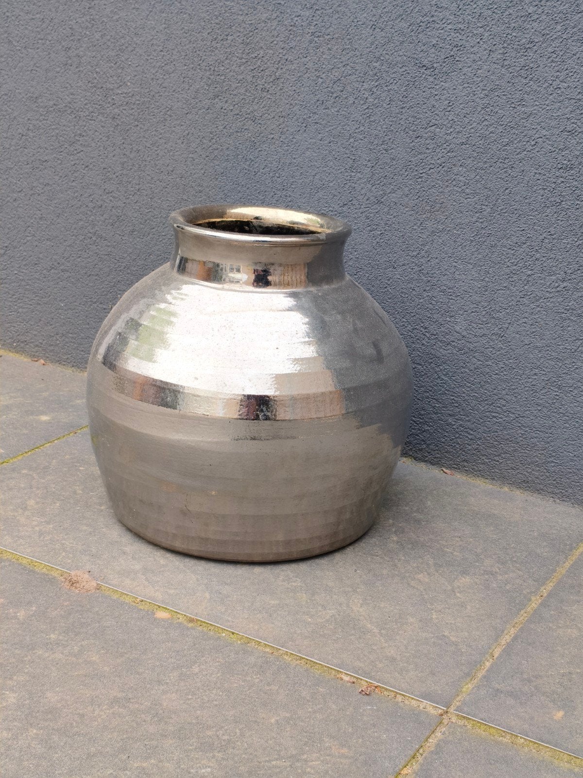 Prachtige Grote Zilveren Vaas - Bloempot (Intratuin), Ophalen, Gebruikt, Rond, Minder dan 25 cm