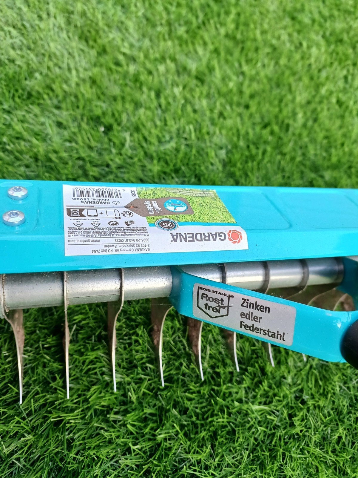 Gardena combisystem Gazonverticuteerhark met steel, Ophalen, Zo goed als nieuw, Hark, Gardena