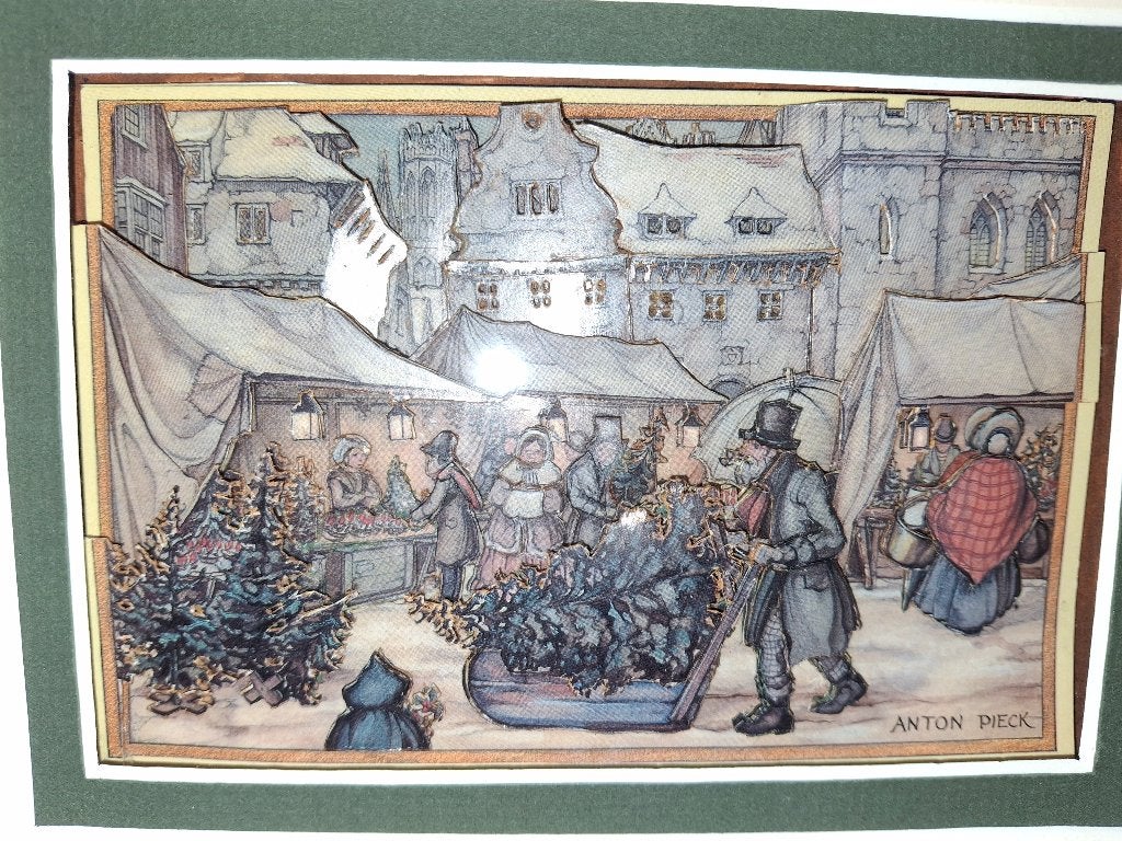 Anton Pieck winterse dorpsmarkt., Huis en Inrichting, Ophalen, Gebruikt, Minder dan 50 cm, Schilderij