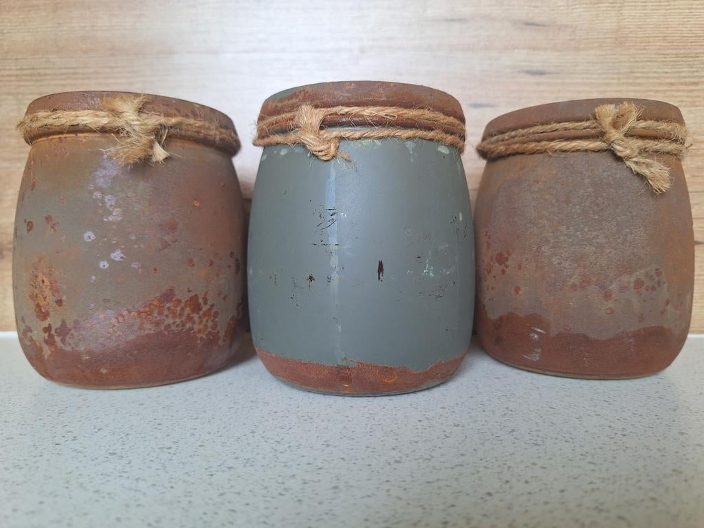 3 rustieke vintage windlichten 13 cm hoog, Huis en Inrichting, Woonaccessoires | Kandelaars en Kaarsen, Ophalen, Overige materialen