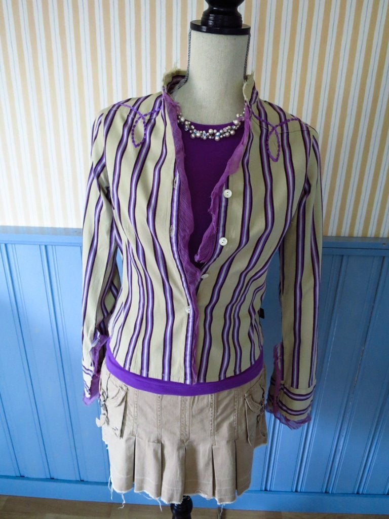 lila paars met beige vintage stretch blouse Didi - als xs, Paars, Didi, Ophalen of Verzenden, Zo goed als nieuw