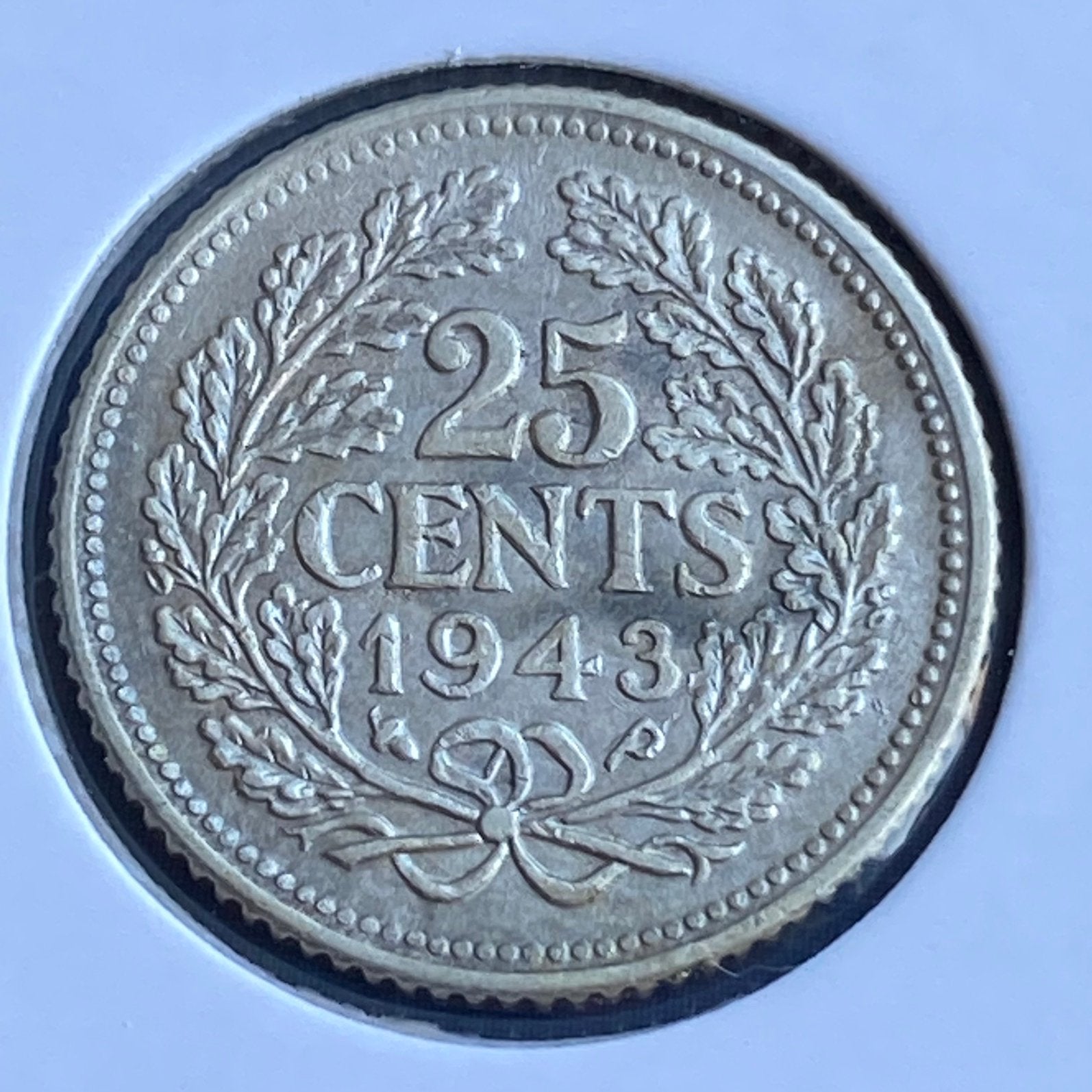 25 Cent / Kwartje Zilver uit 1943 Pe / Ep van Wilhelmina, Verzenden, Zilver, 25 cent, Koningin Wilhelmina