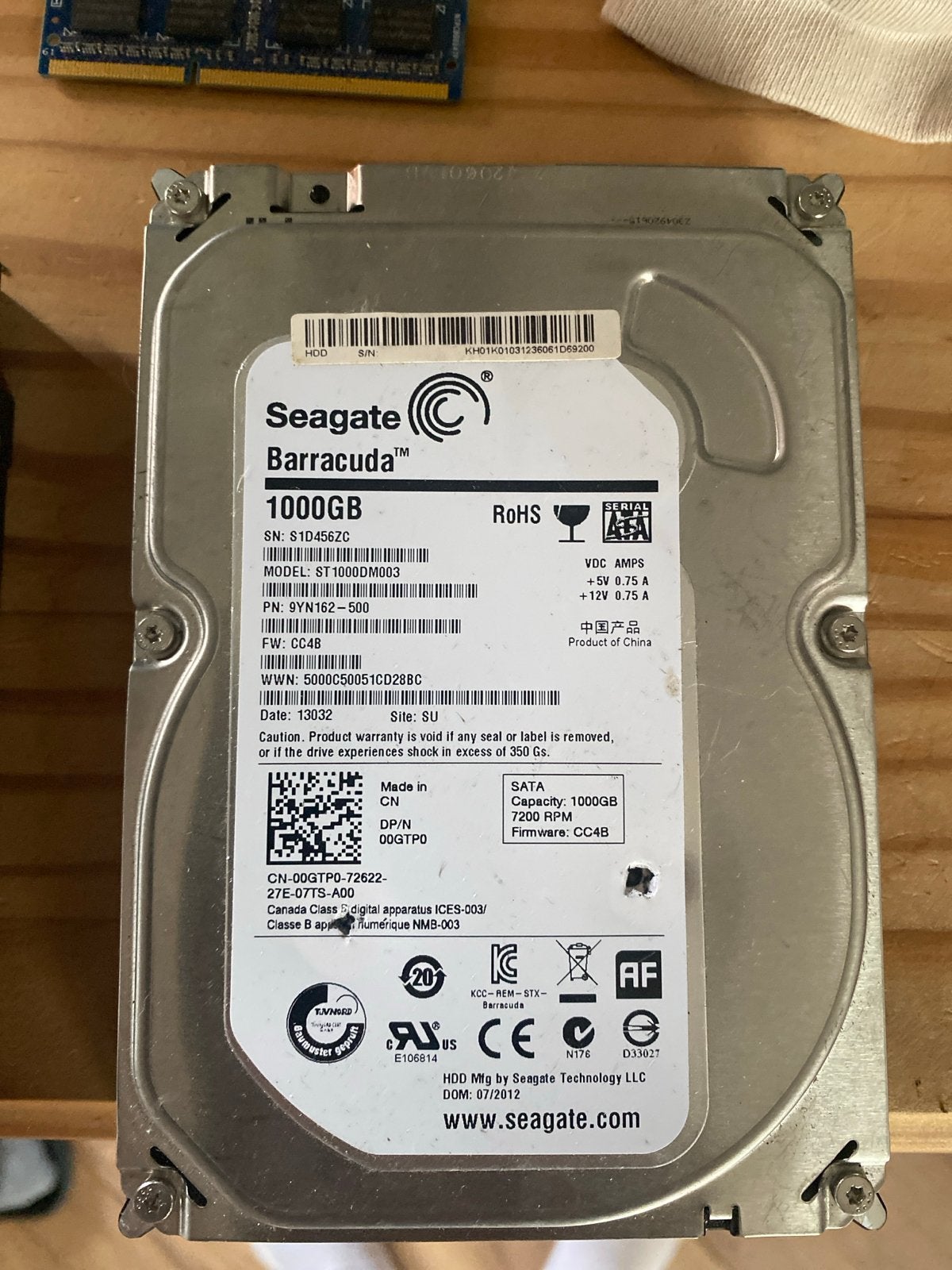 Seagate Barracuda 1TB HDD - SATA, 7200 RPM, Computers en Software, Harde schijven, Intern, Gebruikt, Ophalen of Verzenden, Desktop