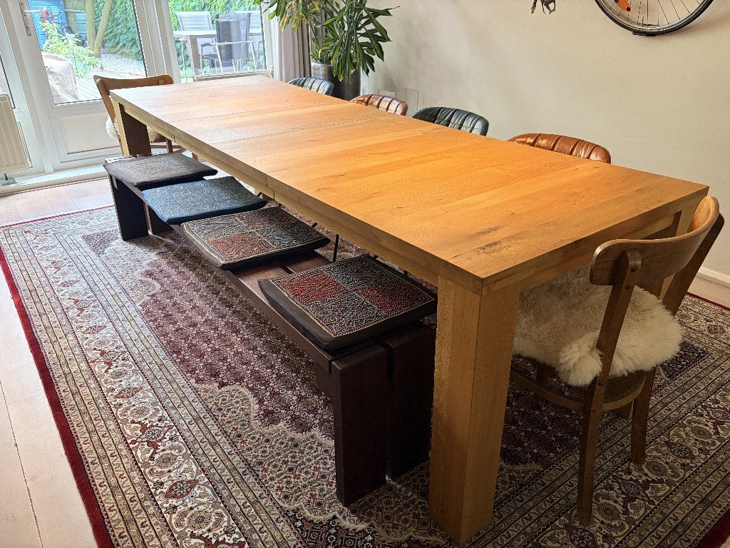 Uitschuifbaar Eiken Eettafel 180 - 270 cm, Ophalen, Eikenhout, 50 tot 100 cm, Zo goed als nieuw