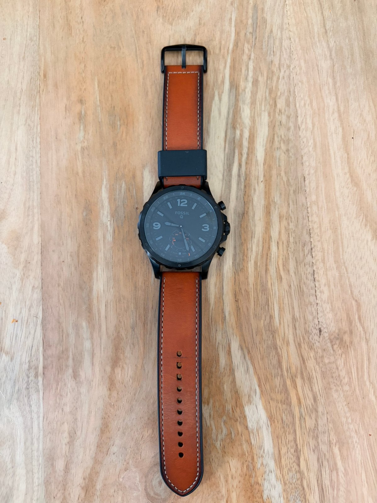 Fossil Nate Q hybrid smartwatch, Leer, Staal, Polshorloge, Zo goed als nieuw