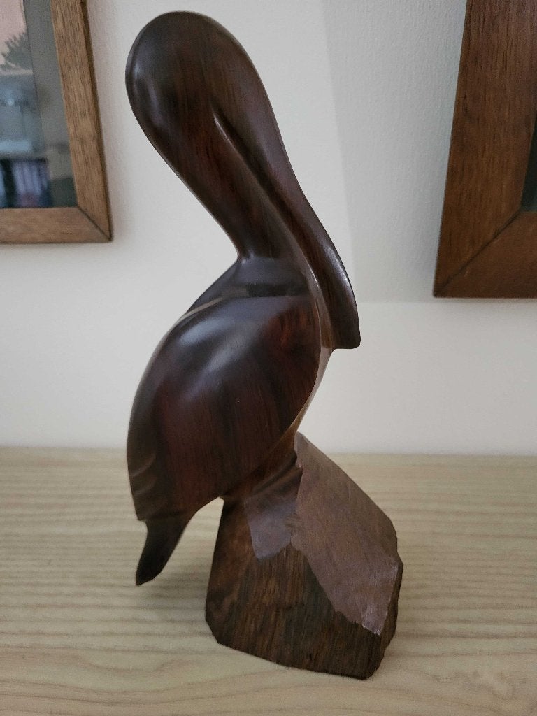 Handgesneden PELIKAAN, Hout, Bruin, Handgemaakt, Beeld