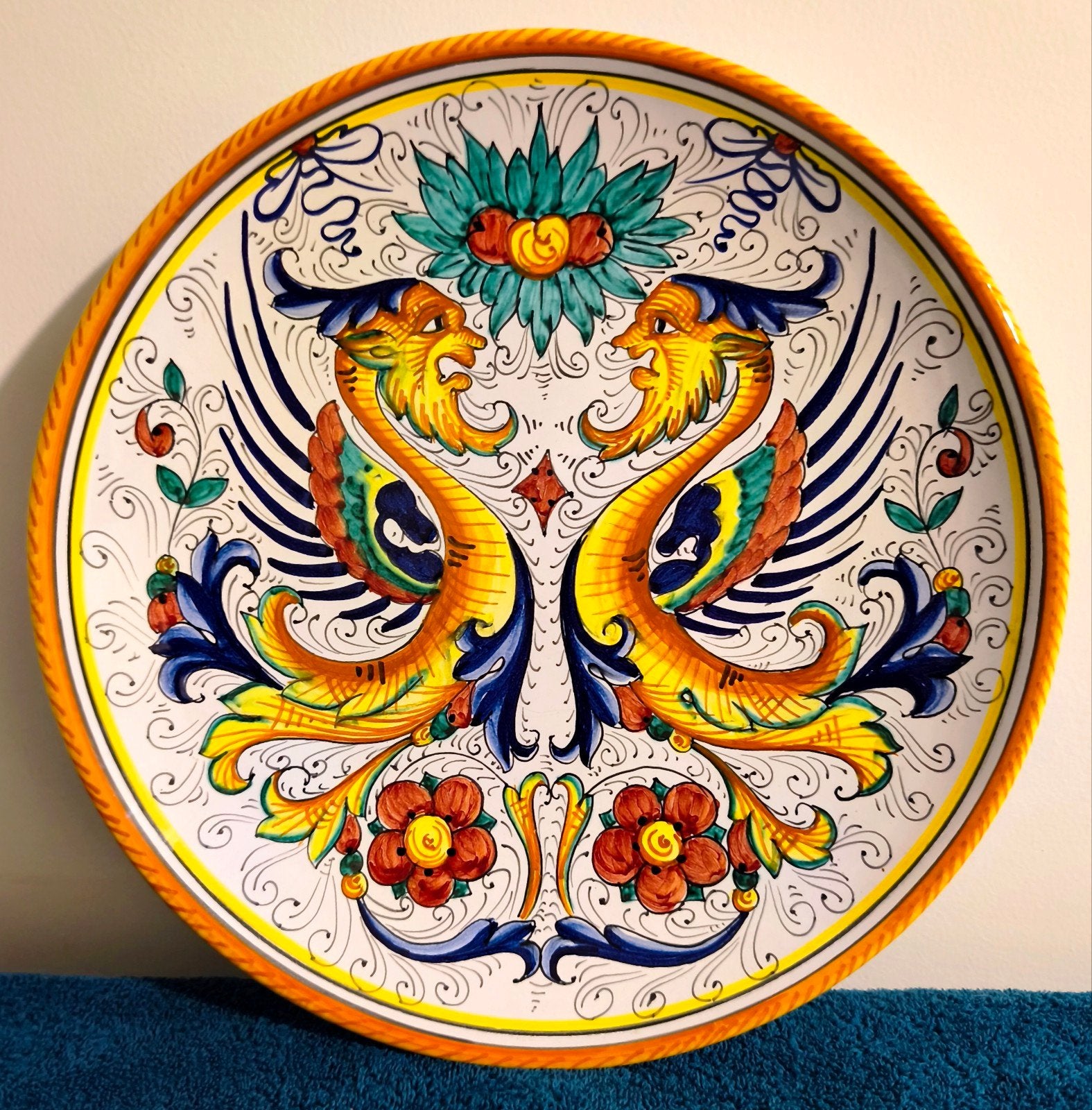 Groot Deruta Wandbord Raffaellesco - Handgeschilderd 32 cm, Ophalen of Verzenden