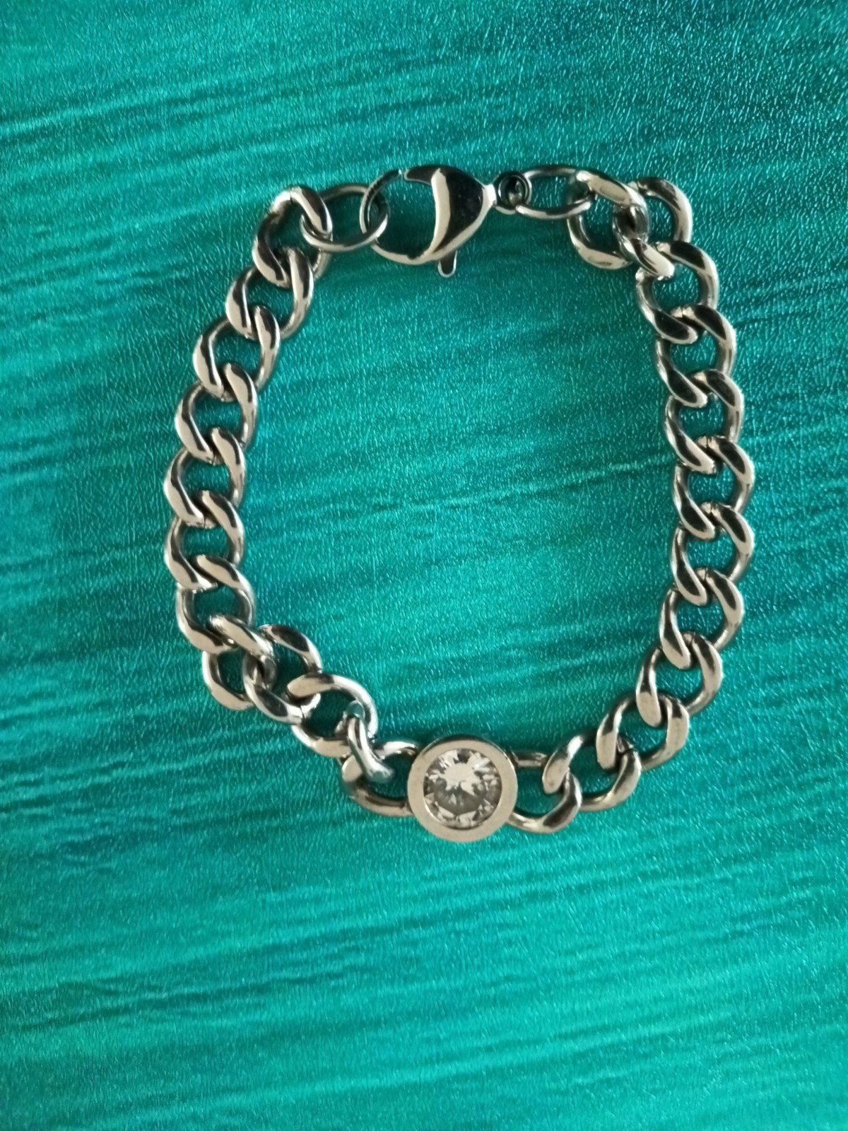 Stalen schakelarmband met strass steen, Sieraden, Tassen en Uiterlijk, Armbanden, Staal, Ophalen of Verzenden, Zo goed als nieuw